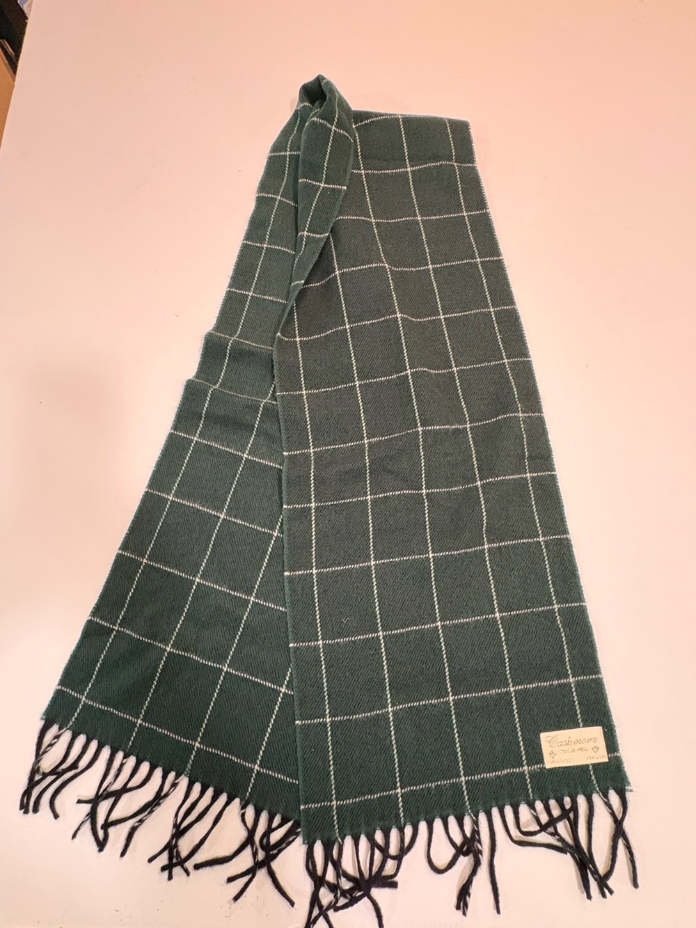 CASHMERE Green Plaid Scarf with Fringe | Firenze Italia | Unisex